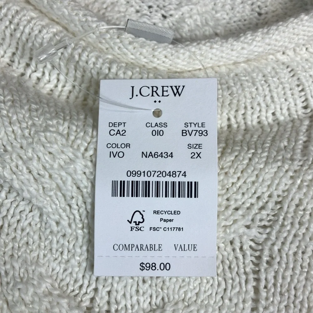 J Crew Roll Neck Cable Knit Ivory‎ Comfy Sweater Cardigan Women’s size 2X